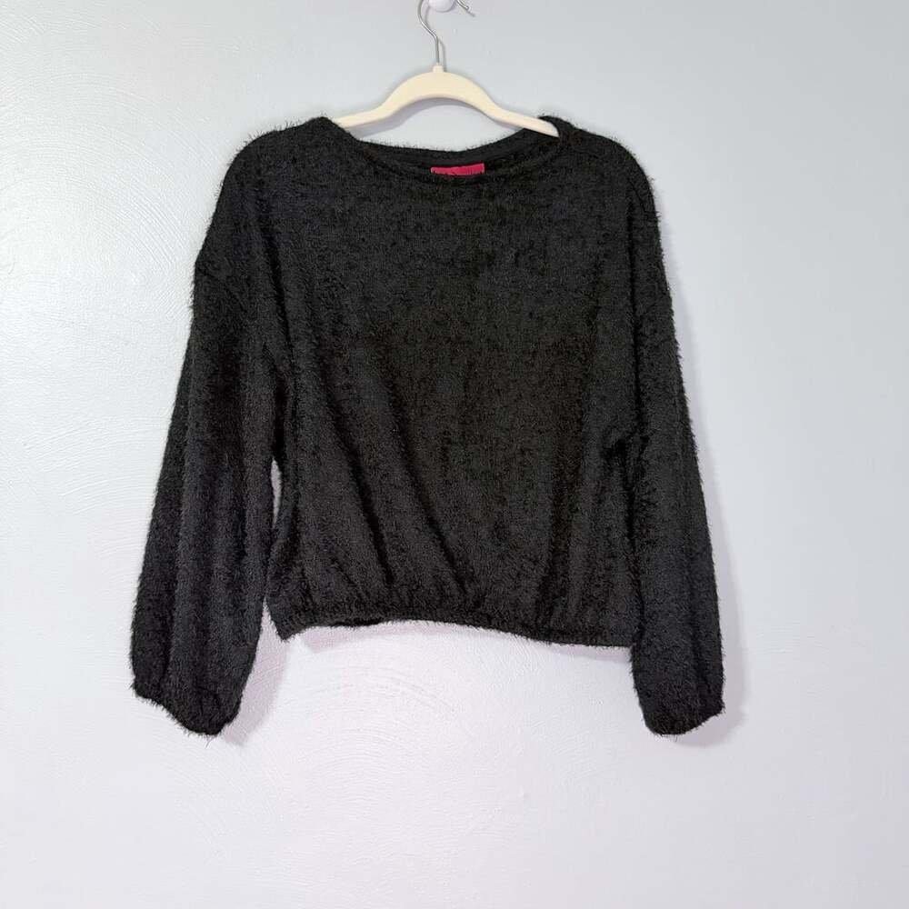 Jennifer Lopez Black Fuzzy Textured Knit Long Sleeve Sweater Size L